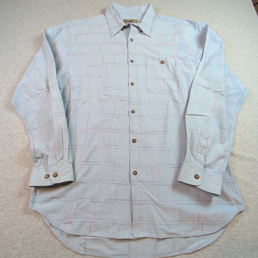 The Territory Ahead Mens XXL Blue Embroidered Grid Button Down Shirt Long Sleeve